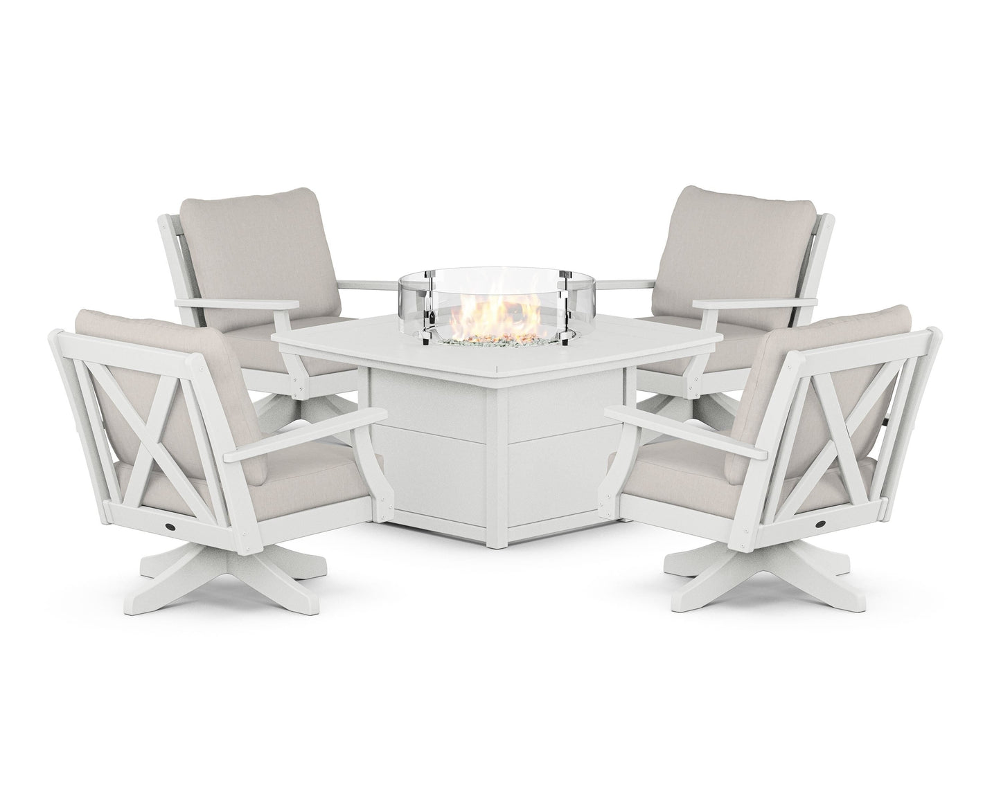 Braxton 5-Piece Deep Seating Swivel Conversation Set with Fire Pit Table
