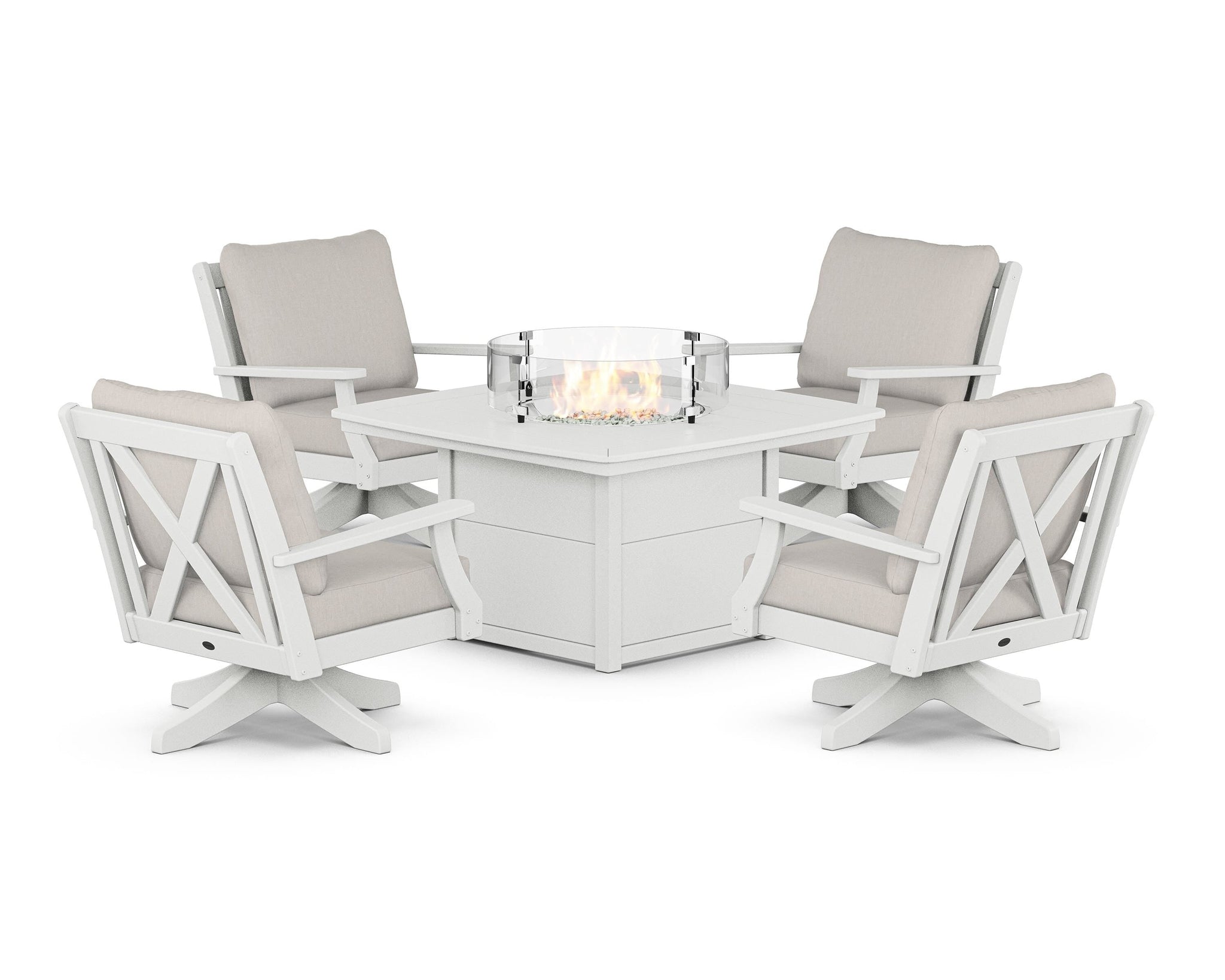 Braxton 5-Piece Deep Seating Swivel Conversation Set with Fire Pit Table