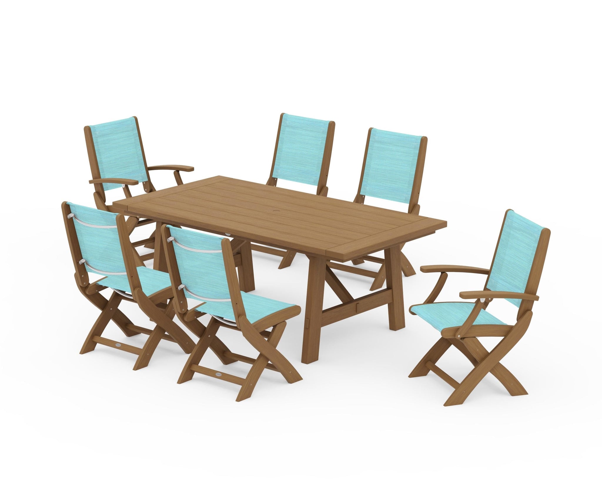 Coastal Folding Chair 7-Piece Rustic Farmhouse Dining Set