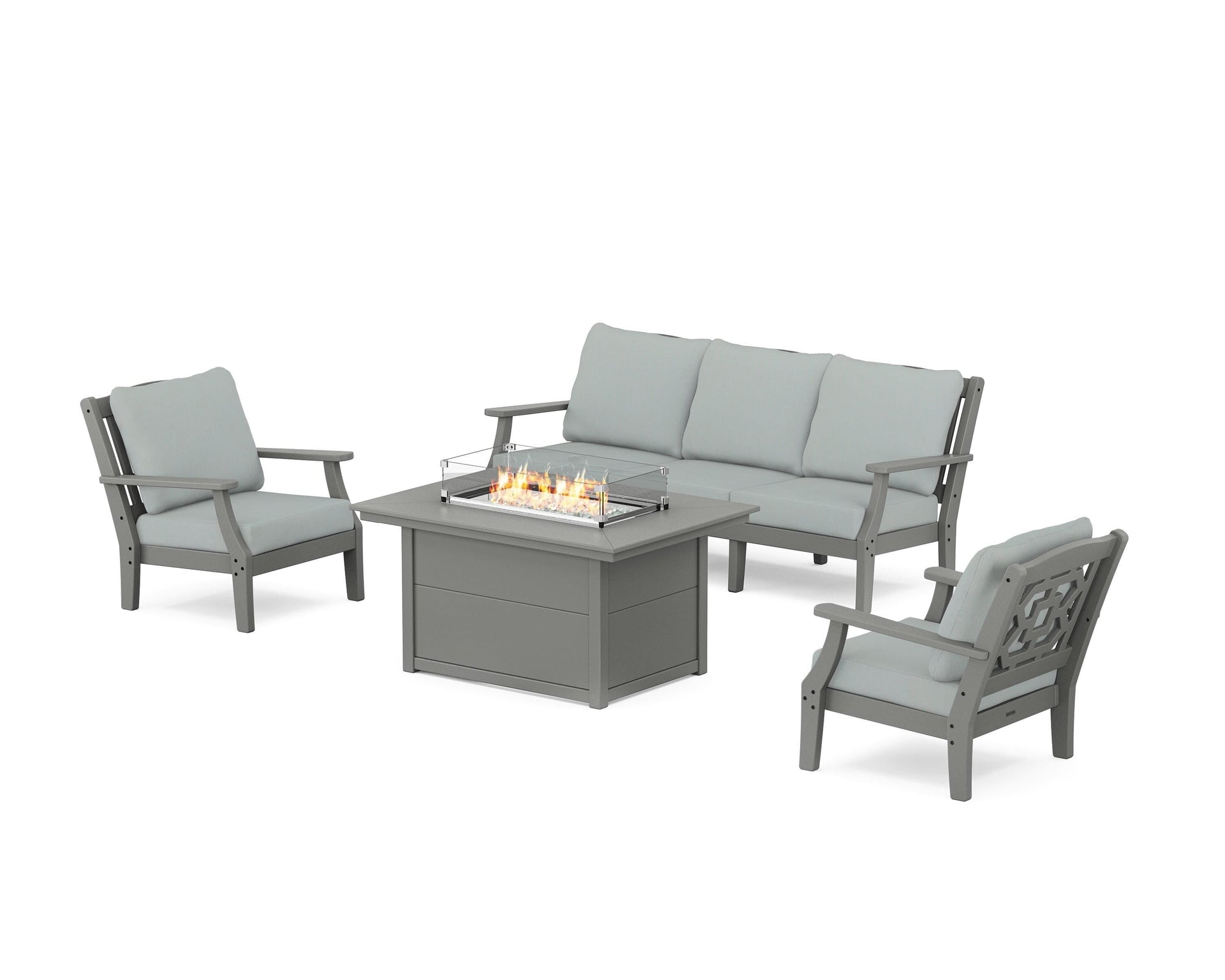 Chinoiserie Deep Seating Fire Pit Table Set