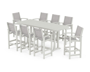 Coastal 9-Piece Farmhouse Bar Set with Trestle Legs