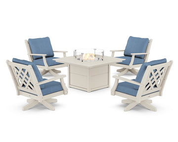 Wovendale 5-Piece Deep Seating Swivel Conversation Set with Fire Pit Table