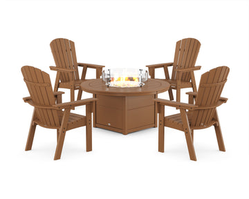 Nautical 4-Piece Curveback Upright Adirondack Conversation Set with Fire Pit Table