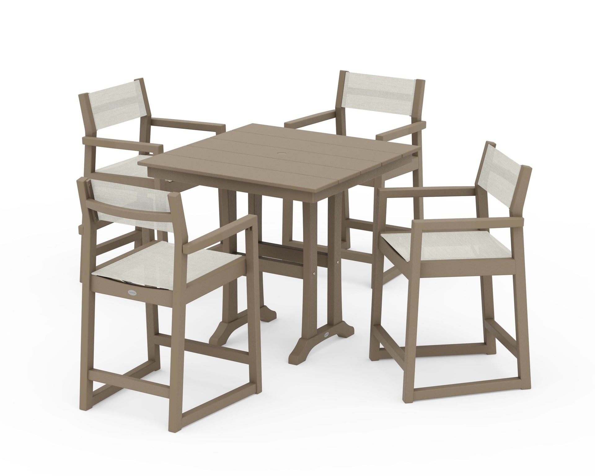 EDGE Sling Arm Chair 5-Piece Farmhouse Counter Set with Trestle Legs