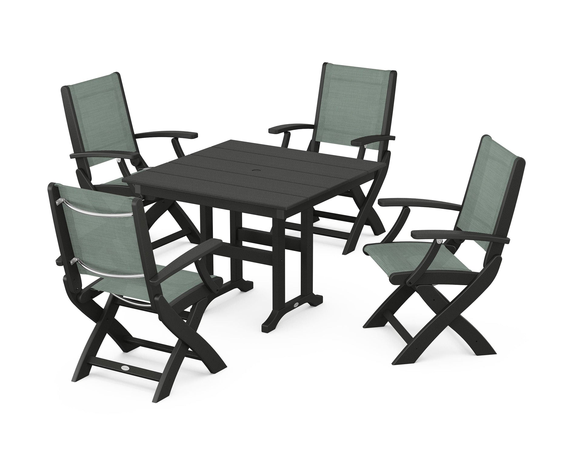 Coastal Folding Chair 5-Piece Farmhouse Dining Set
