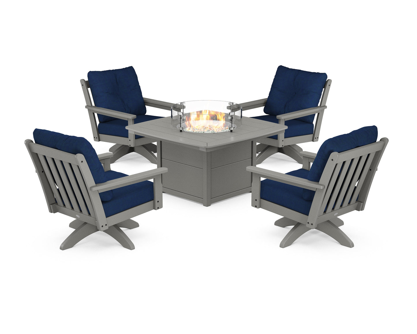 Vineyard 5-Piece Deep Seating Swivel Conversation Set with Fire Pit Table
