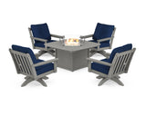 Vineyard 5-Piece Deep Seating Swivel Conversation Set with Fire Pit Table