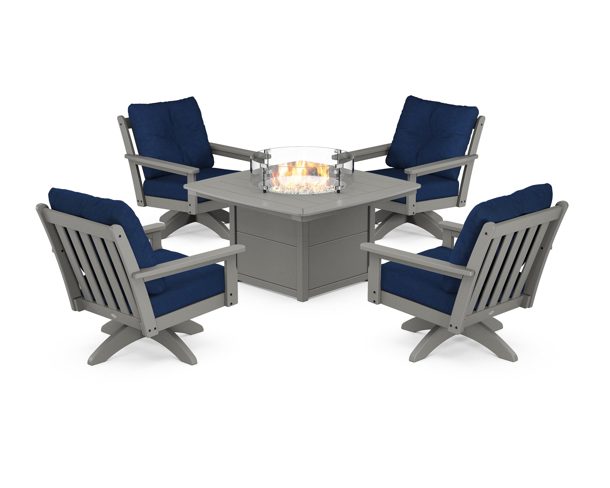 Vineyard 5-Piece Deep Seating Swivel Conversation Set with Fire Pit Table