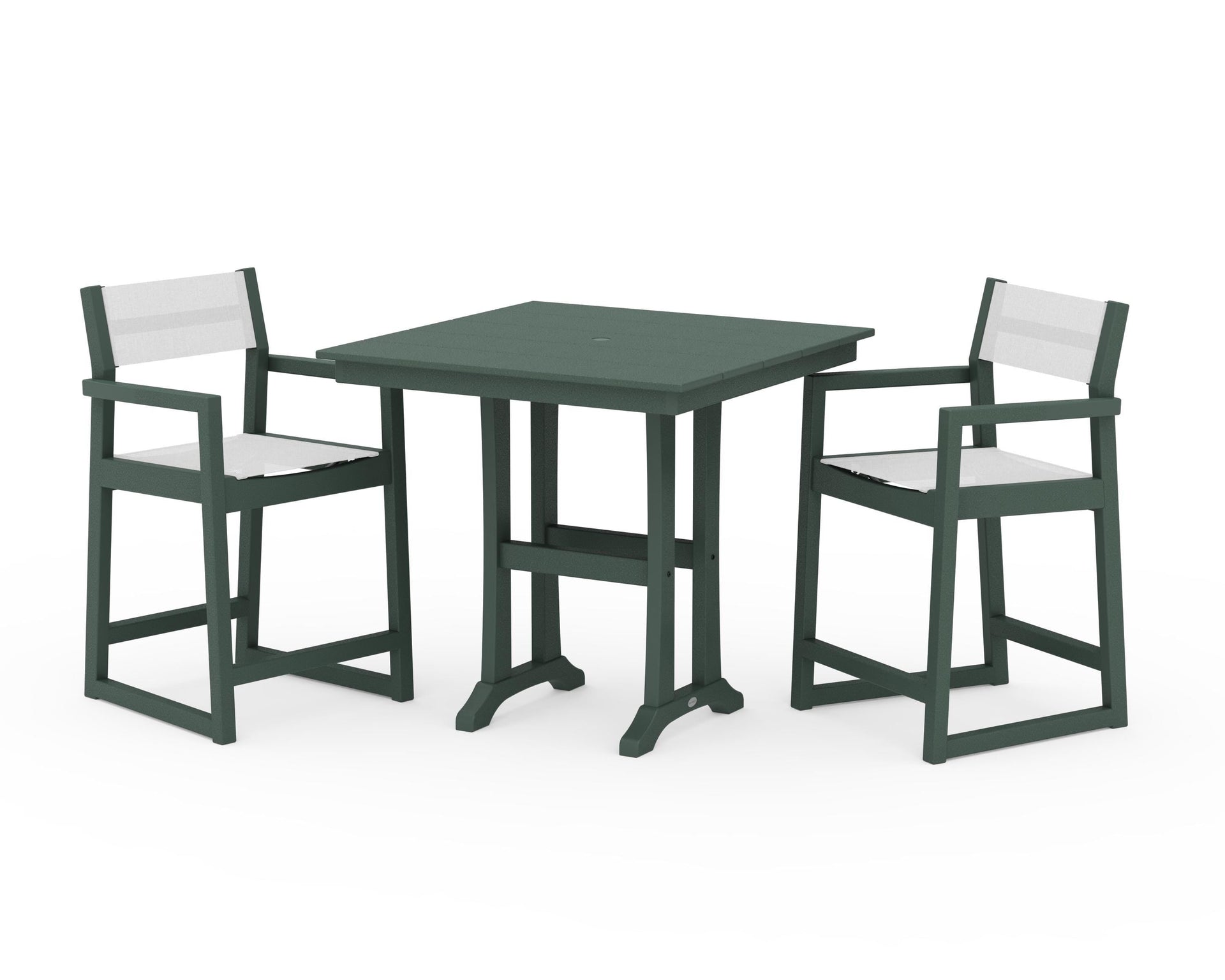 EDGE Sling Arm Chair 3-Piece Farmhouse Counter Set with Trestle Legs