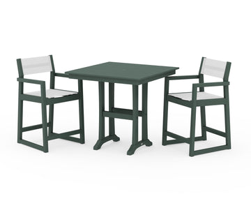 EDGE Sling Arm Chair 3-Piece Farmhouse Counter Set with Trestle Legs
