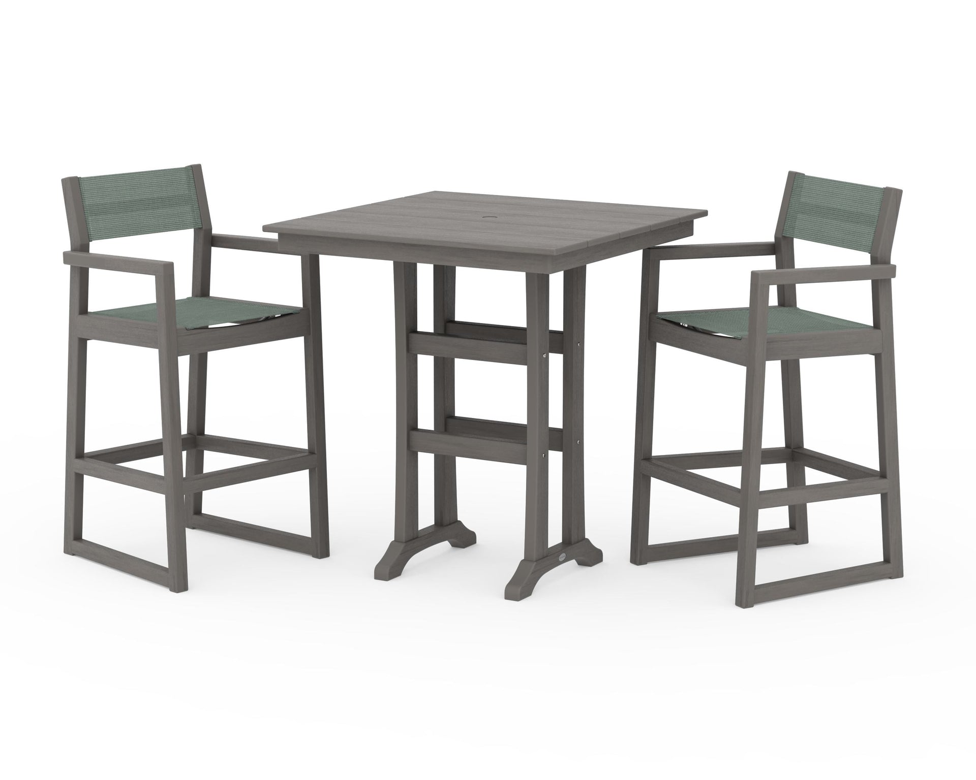 EDGE Sling Arm Chair 3-Piece Farmhouse Bar Set with Trestle Legs