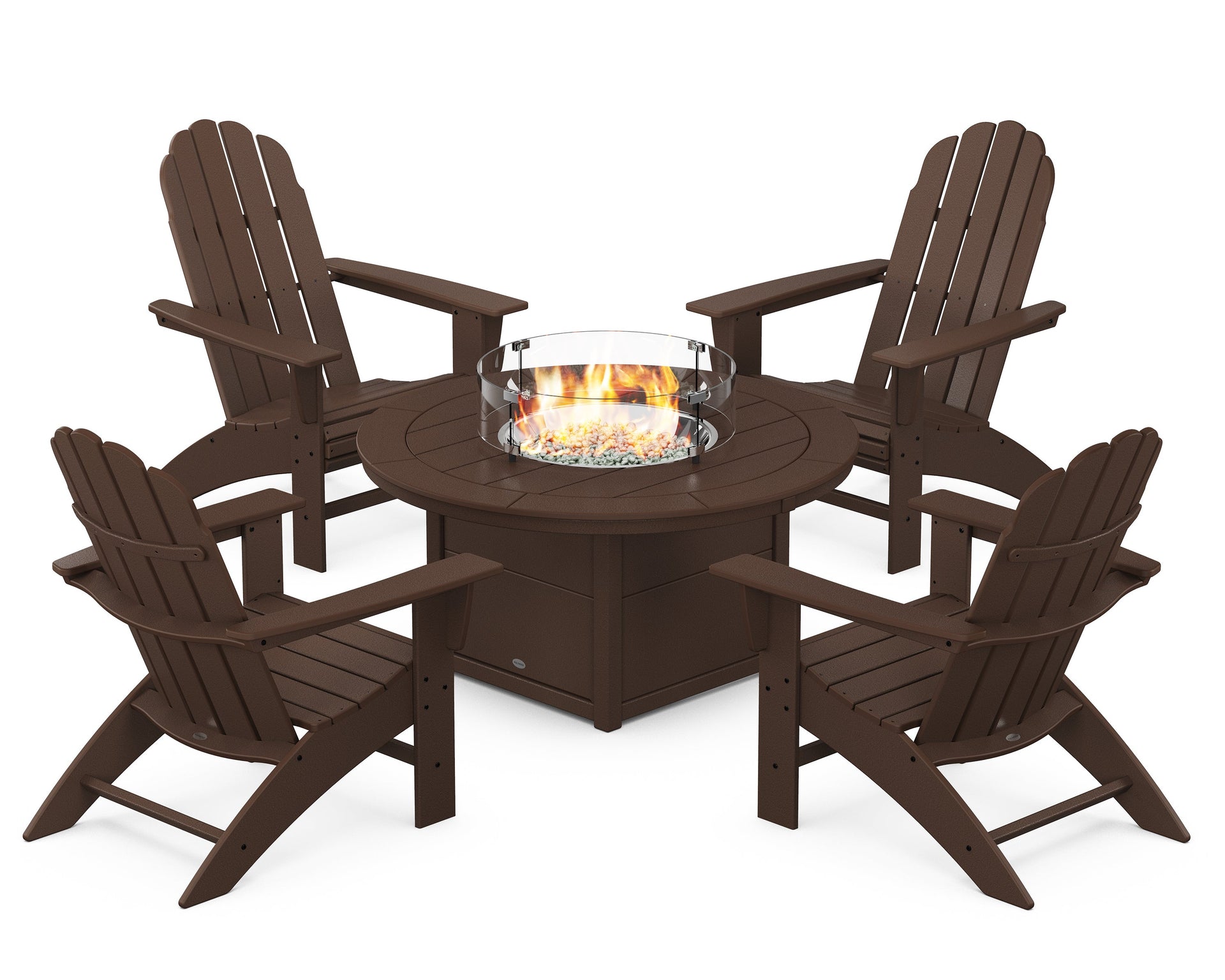 Vineyard Curveback Adirondack 5-Piece Conversation Set with Fire Pit Table