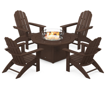 Vineyard Curveback Adirondack 5-Piece Conversation Set with Fire Pit Table