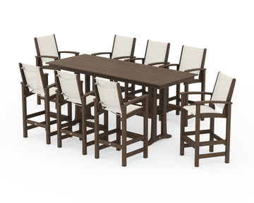 Coastal 9-Piece Farmhouse Bar Set with Trestle Legs