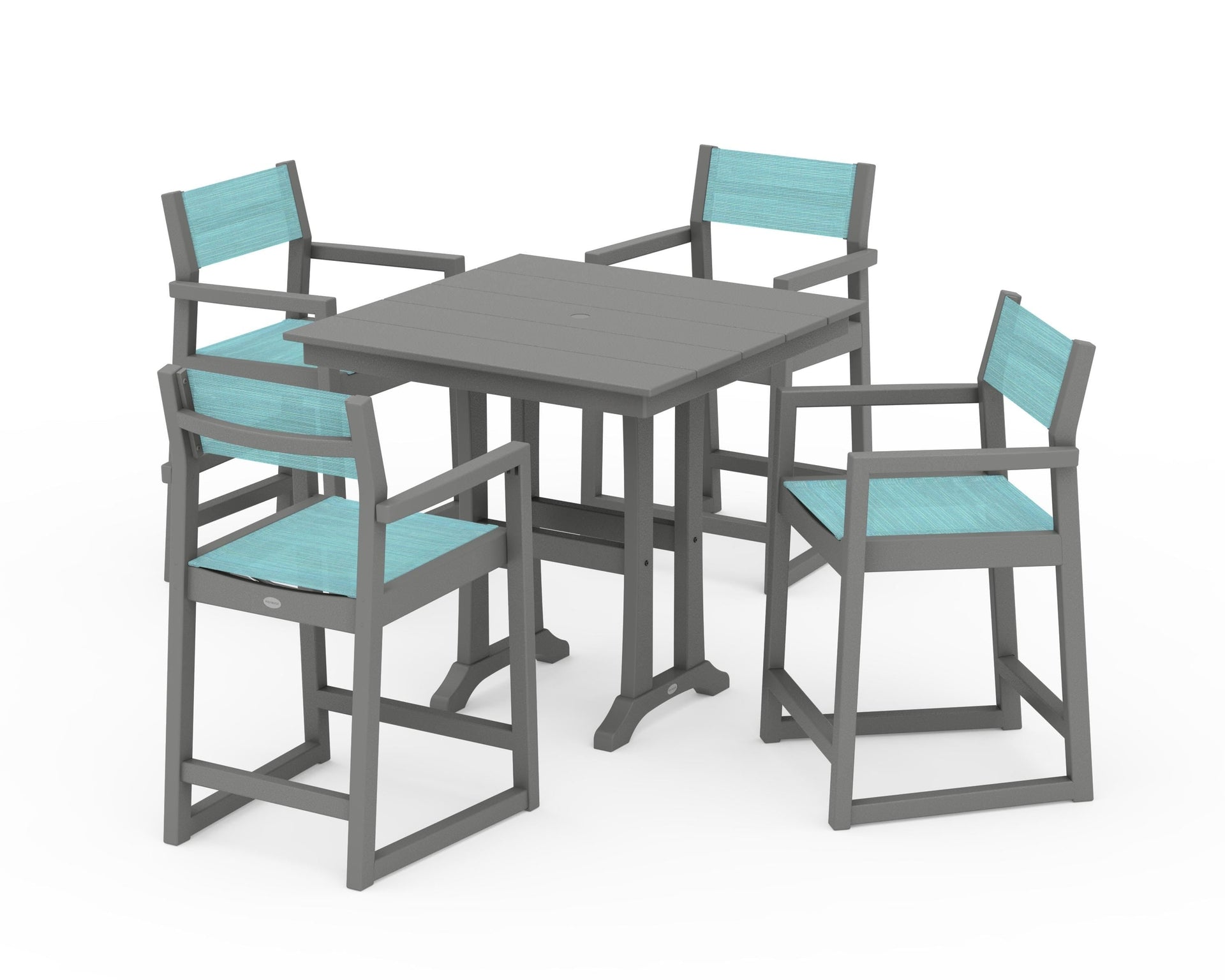EDGE Sling Arm Chair 5-Piece Farmhouse Counter Set with Trestle Legs