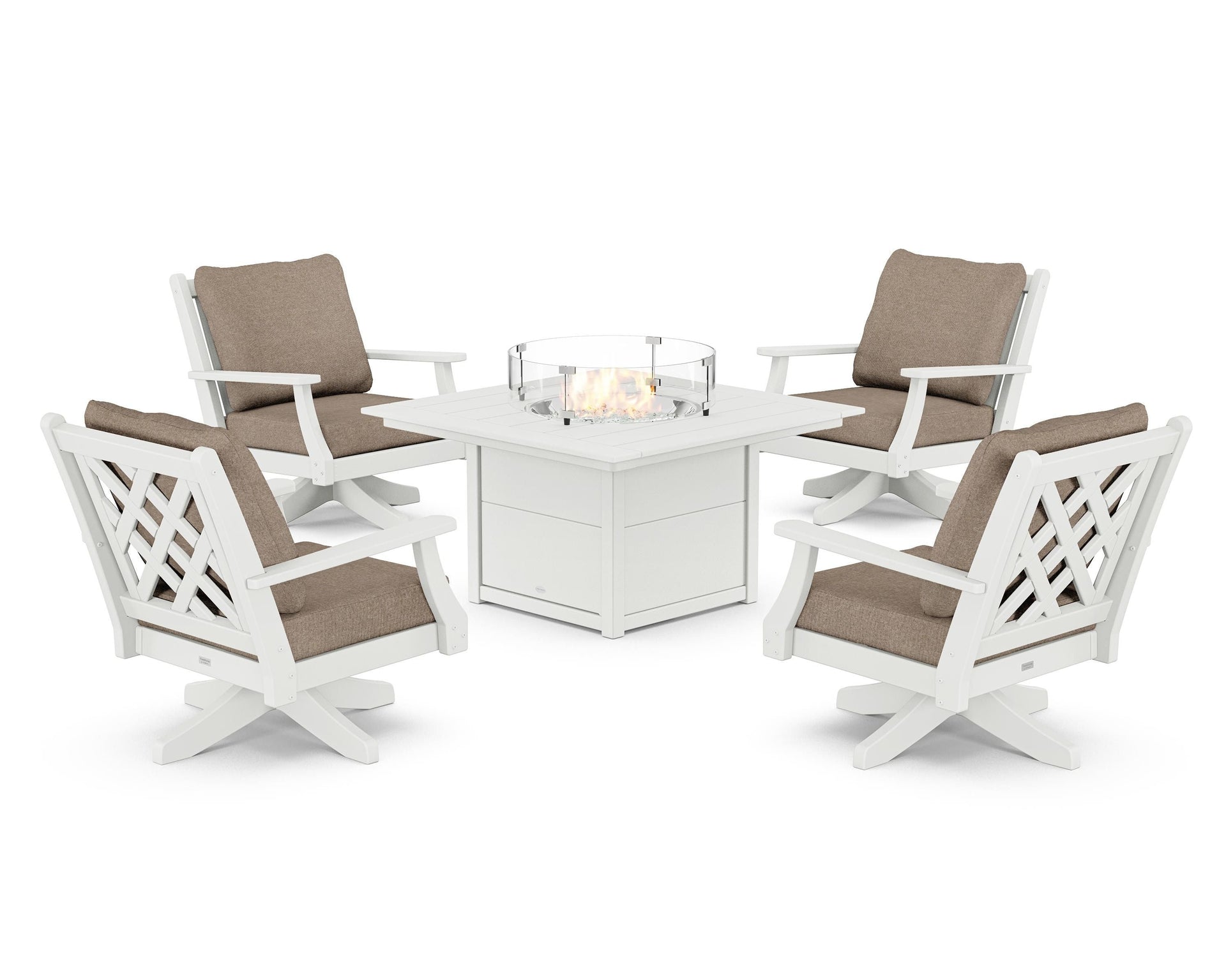 Wovendale 5-Piece Deep Seating Swivel Conversation Set with Fire Pit Table