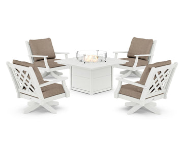 Wovendale 5-Piece Deep Seating Swivel Conversation Set with Fire Pit Table
