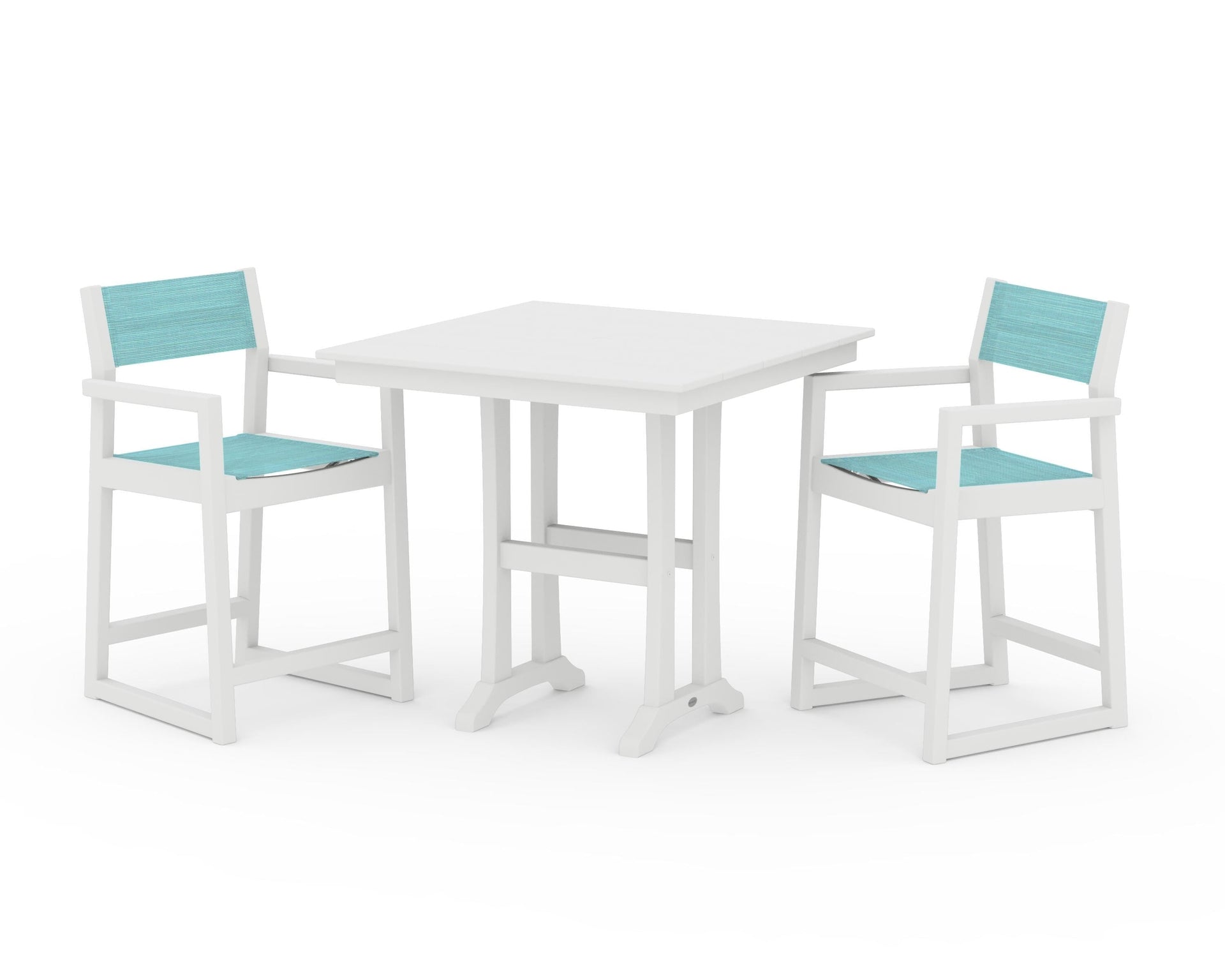 EDGE Sling Arm Chair 3-Piece Farmhouse Counter Set with Trestle Legs