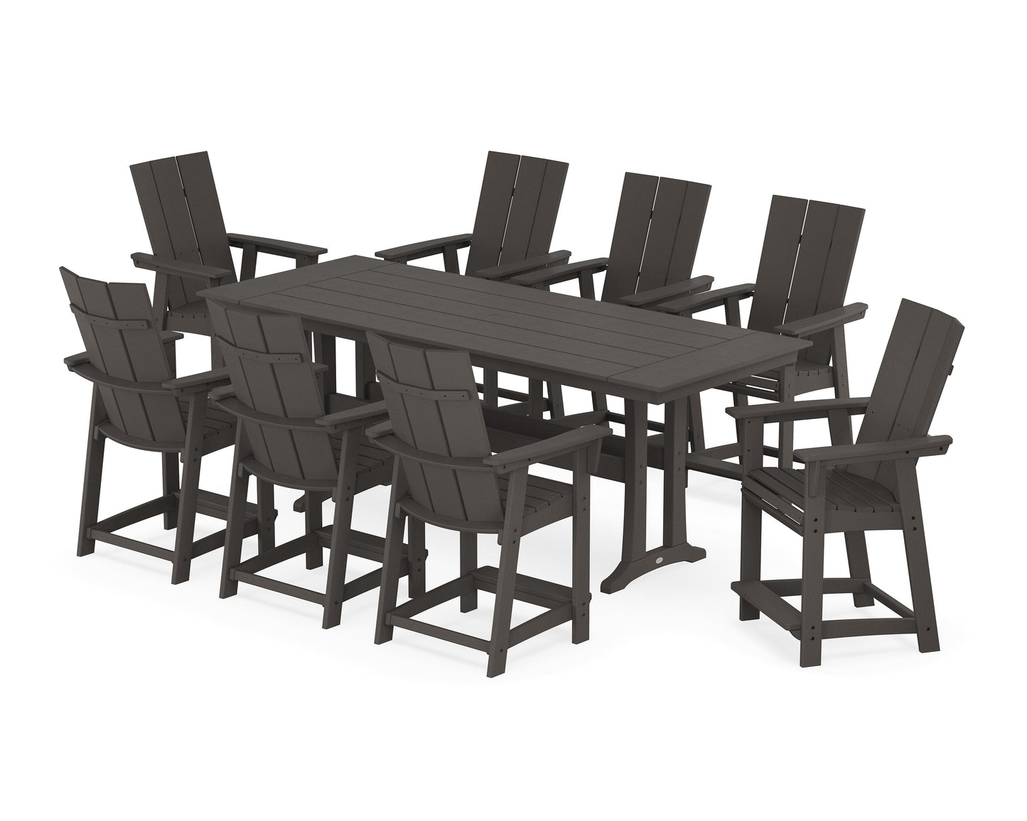 Modern Curveback Adirondack 9-Piece Farmhouse Counter Set with Trestle Legs