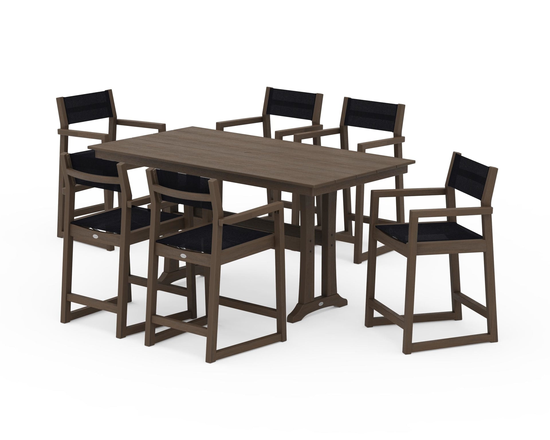 EDGE Sling Arm Chair 7-Piece Farmhouse Counter Set with Trestle Legs