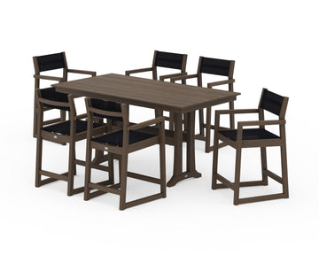 EDGE Sling Arm Chair 7-Piece Farmhouse Counter Set with Trestle Legs