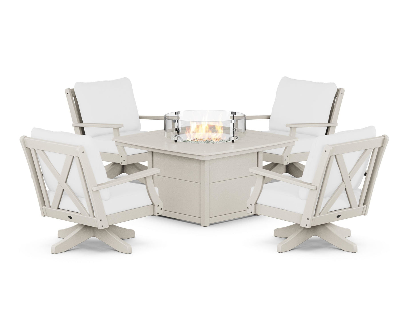 Braxton 5-Piece Deep Seating Swivel Conversation Set with Fire Pit Table