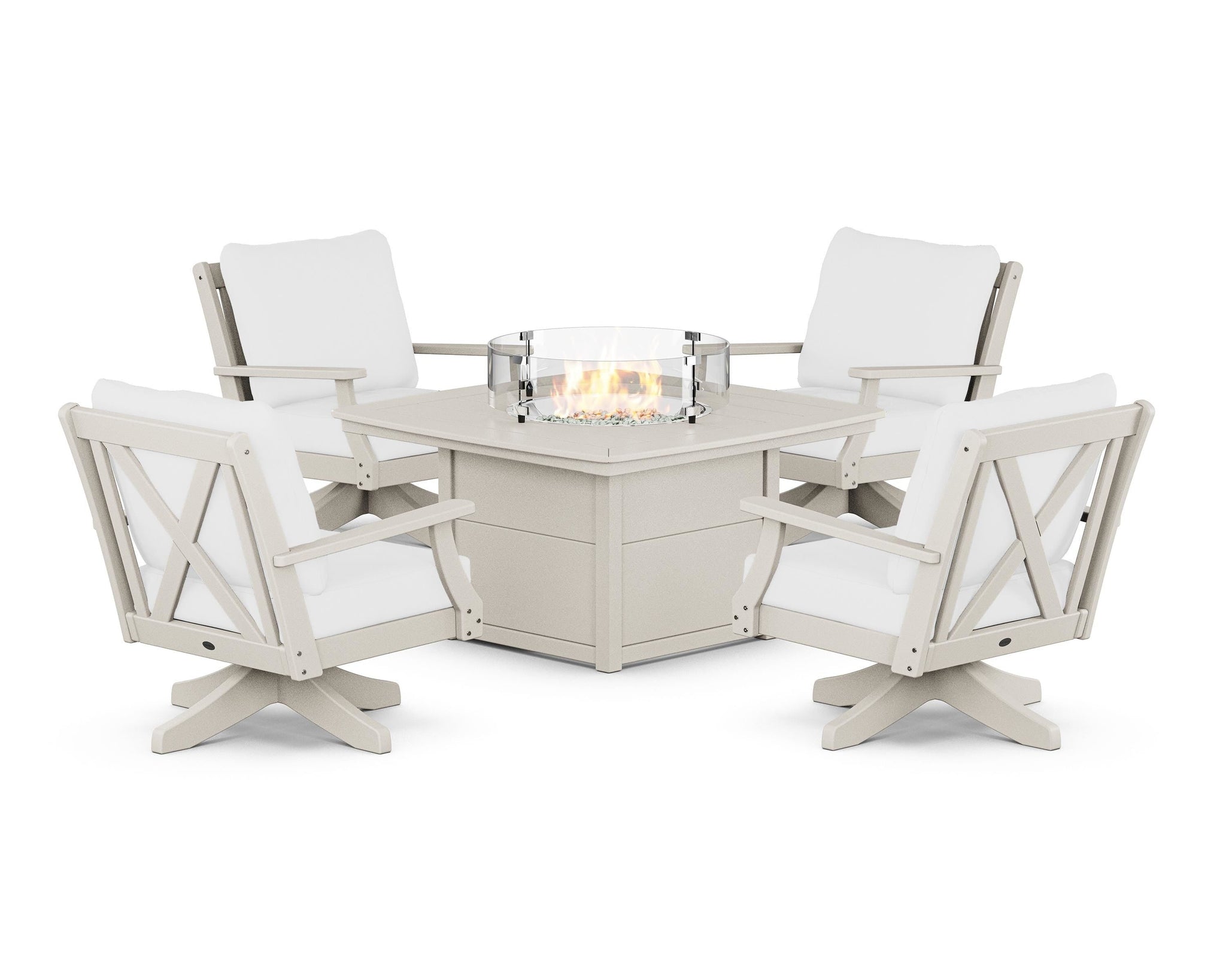 Braxton 5-Piece Deep Seating Swivel Conversation Set with Fire Pit Table