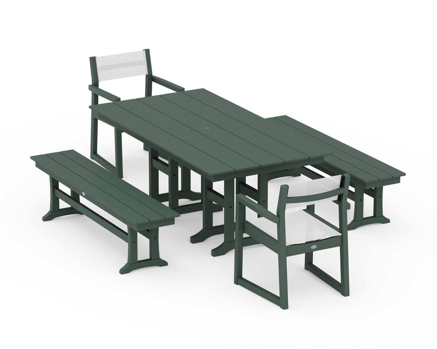 EDGE Sling Arm Chair 5-Piece Farmhouse Dining Set with Benches