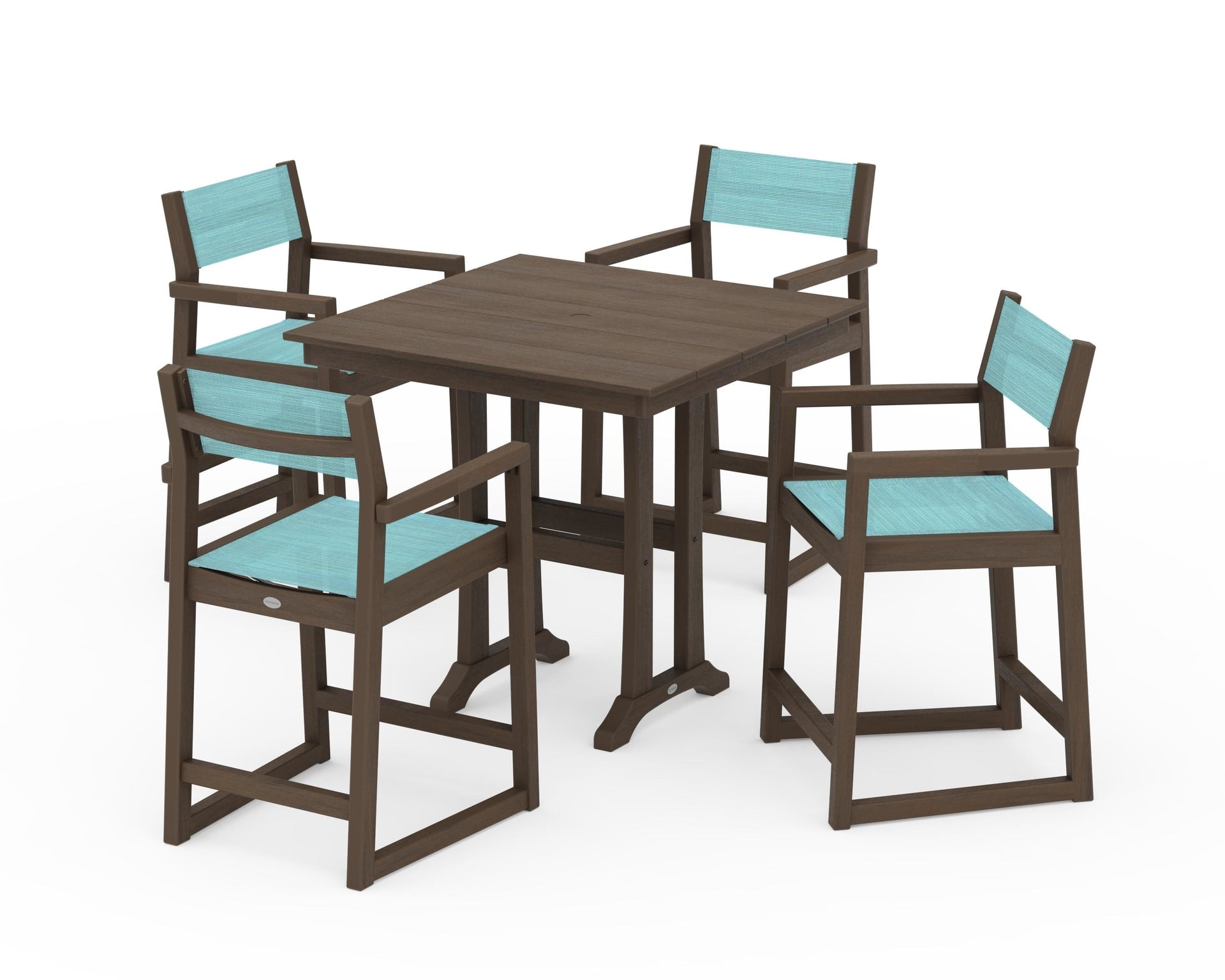 EDGE Sling Arm Chair 5-Piece Farmhouse Counter Set with Trestle Legs