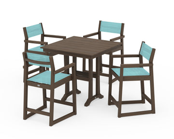 EDGE Sling Arm Chair 5-Piece Farmhouse Counter Set with Trestle Legs