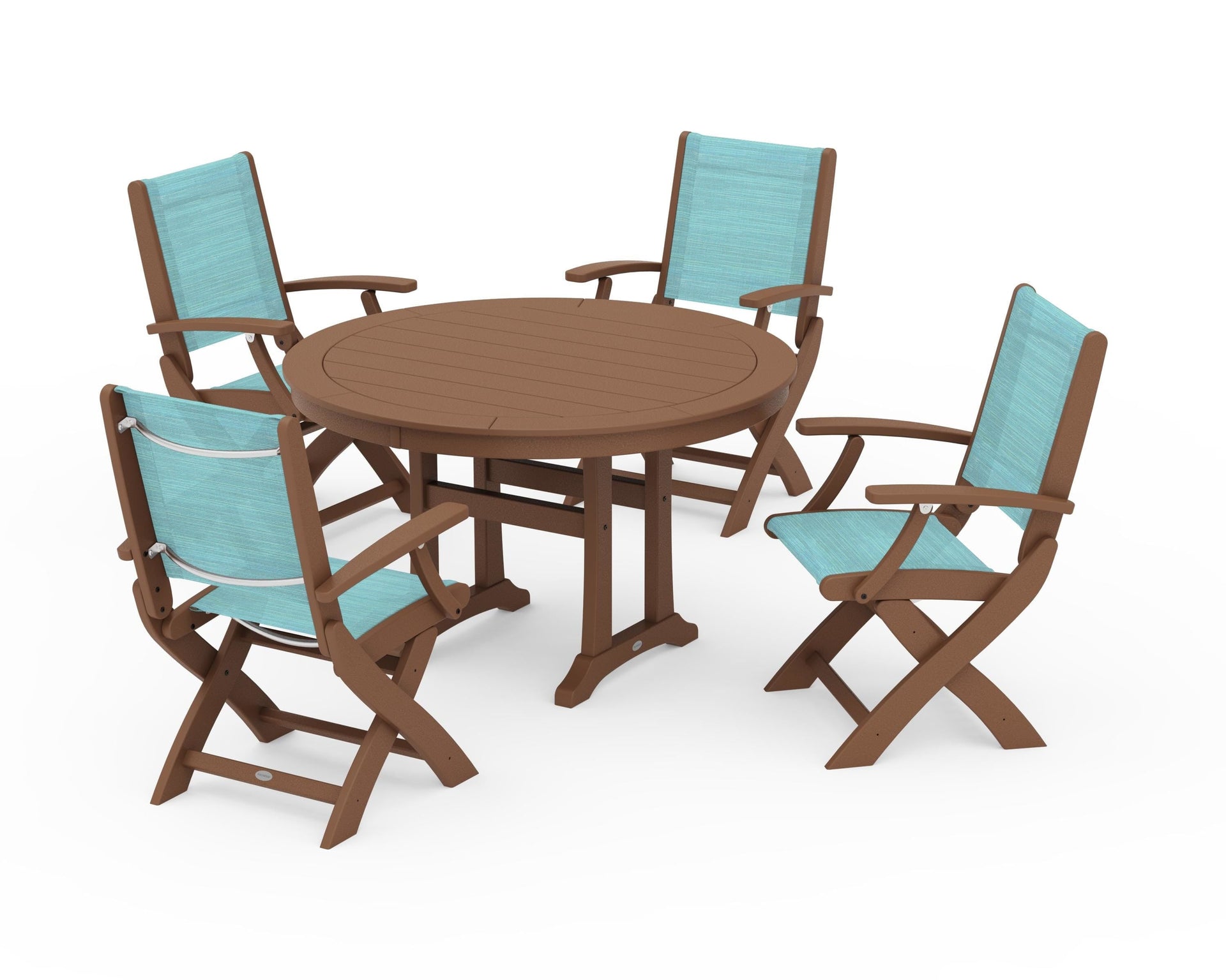 Coastal Folding Chair 5-Piece Round Dining Set with Trestle Legs