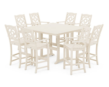 Chinoiserie 9-Piece Square Bar Set with Trestle Legs