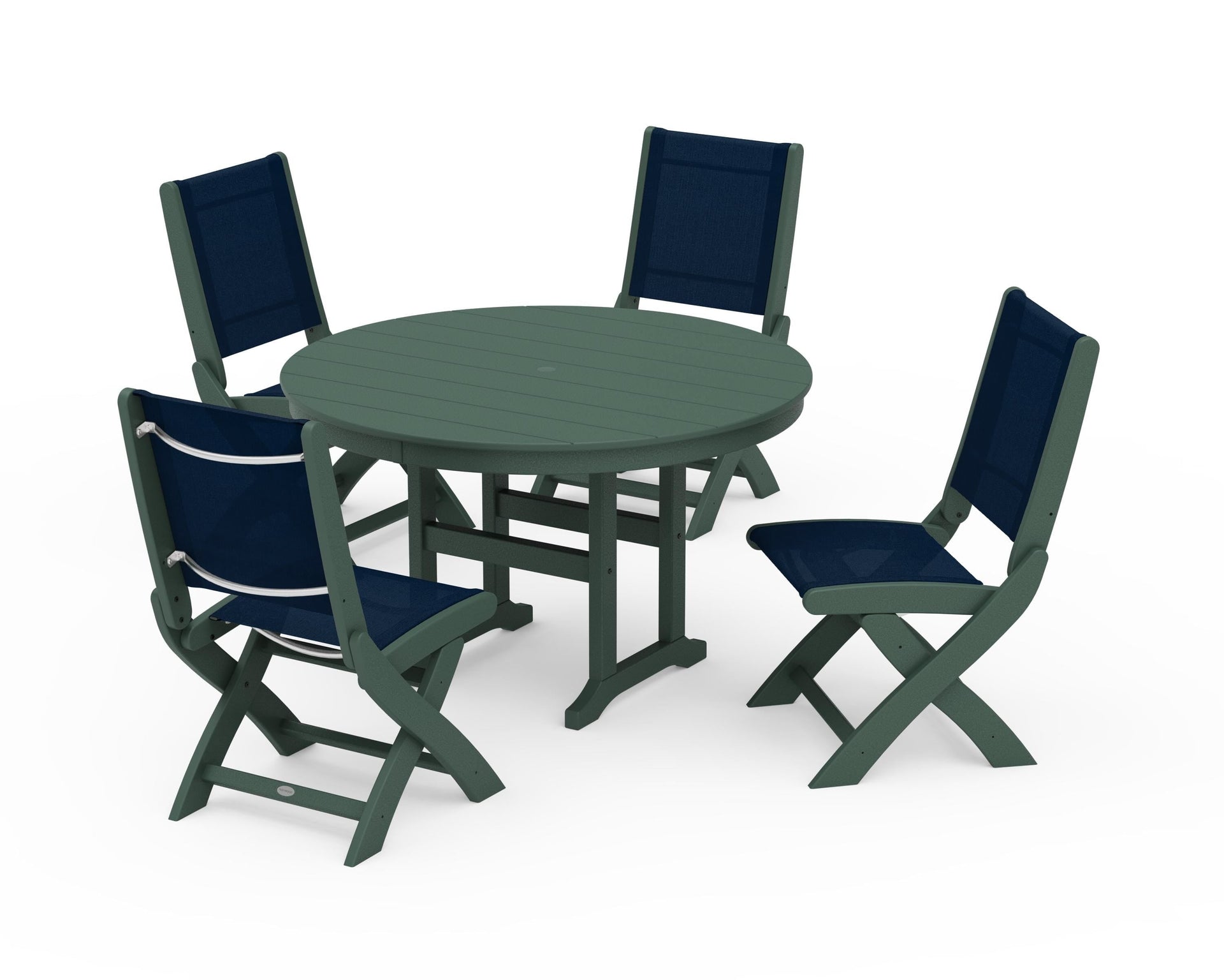 Coastal Folding Side Chair 5-Piece Round Dining Set