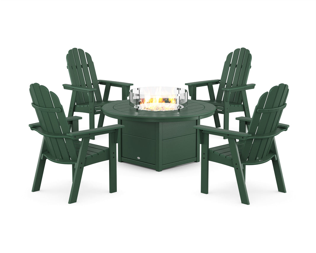 Vineyard 4-Piece Curveback Upright Adirondack Conversation Set with Fire Pit Table