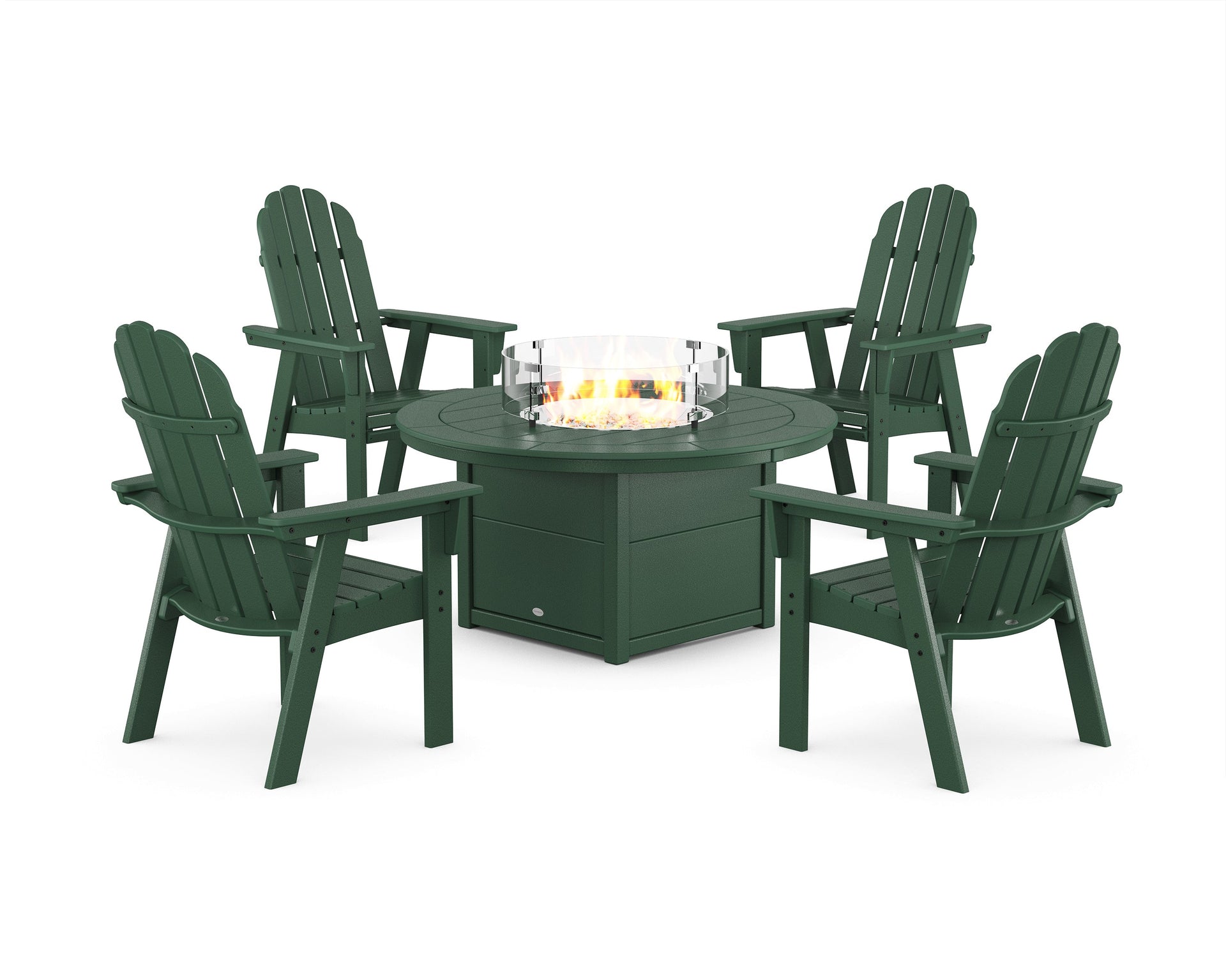 Vineyard 4-Piece Curveback Upright Adirondack Conversation Set with Fire Pit Table