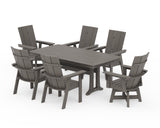 Modern Adirondack Swivel Chair 7-Piece Dining Set with Trestle Legs