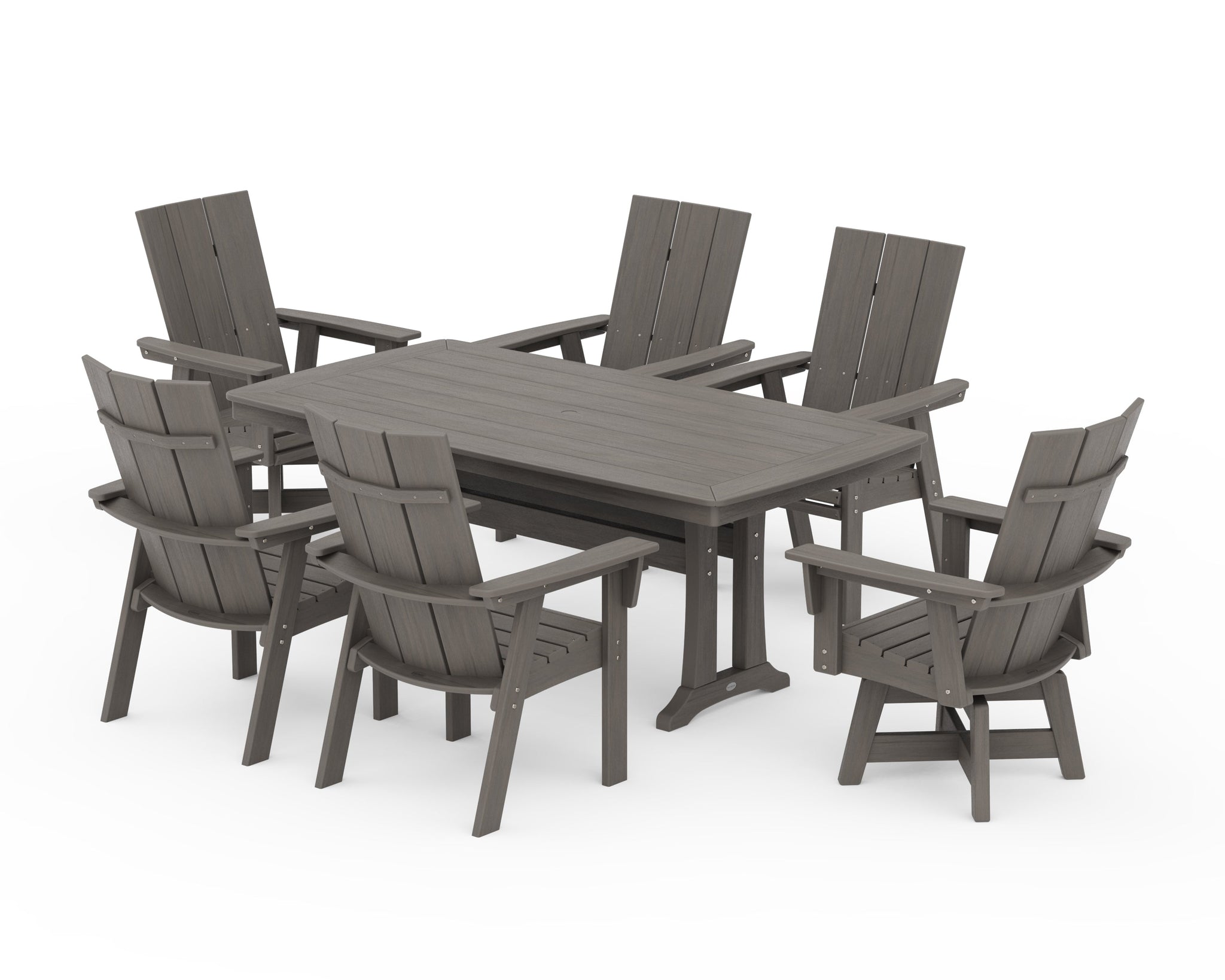 Modern Adirondack Swivel Chair 7-Piece Dining Set with Trestle Legs