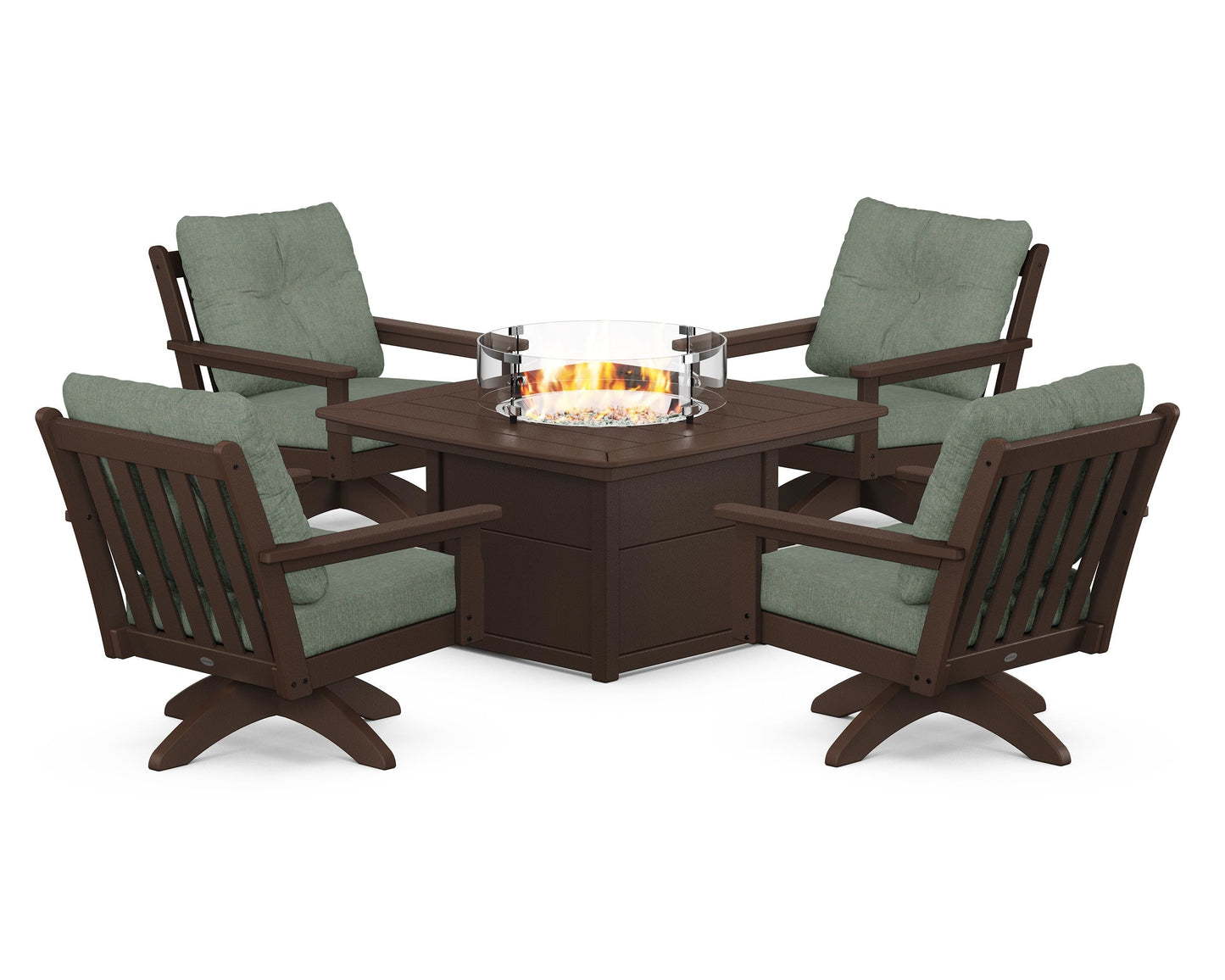Vineyard 5-Piece Deep Seating Swivel Conversation Set with Fire Pit Table