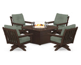 Vineyard 5-Piece Deep Seating Swivel Conversation Set with Fire Pit Table