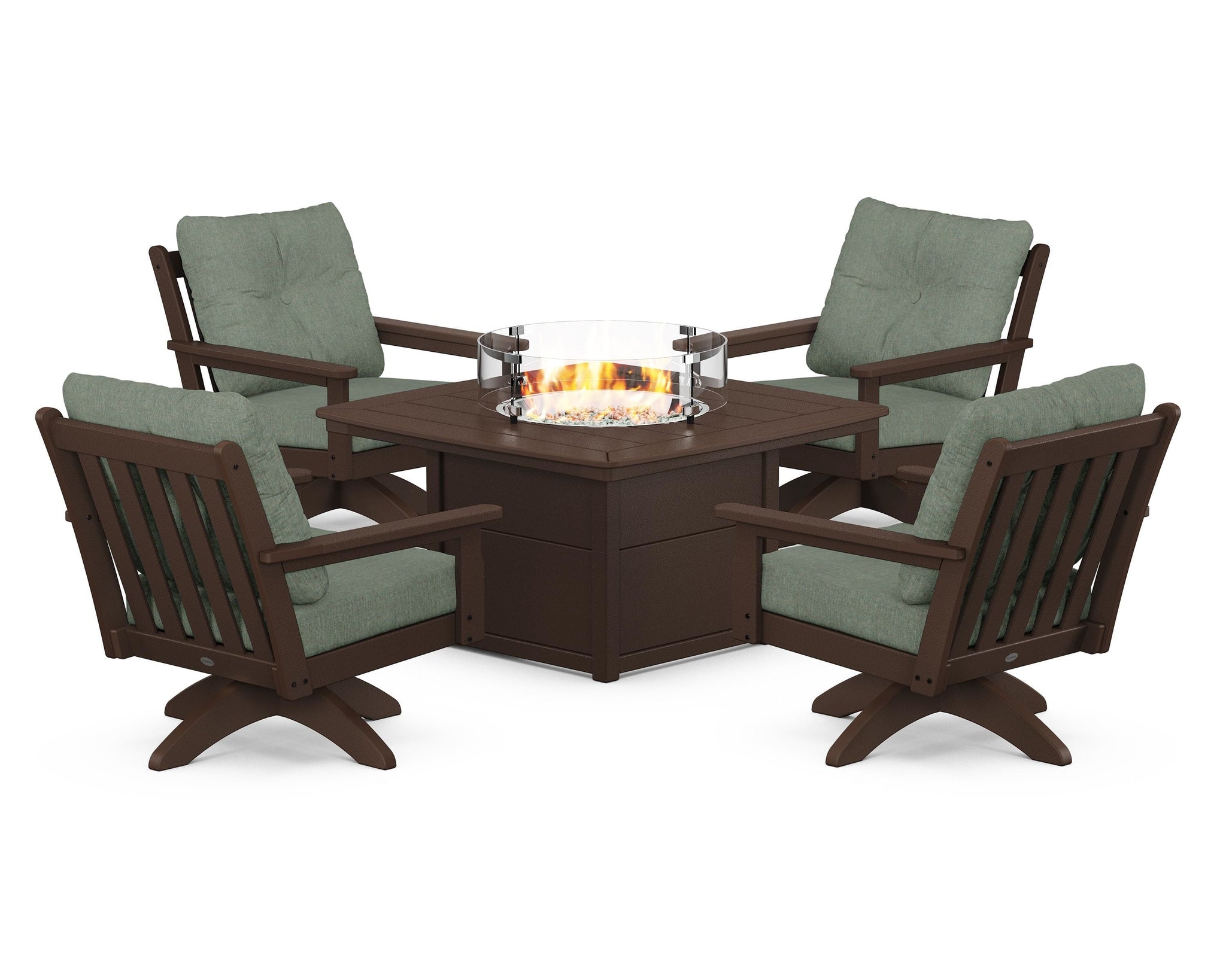Vineyard 5-Piece Deep Seating Swivel Conversation Set with Fire Pit Table