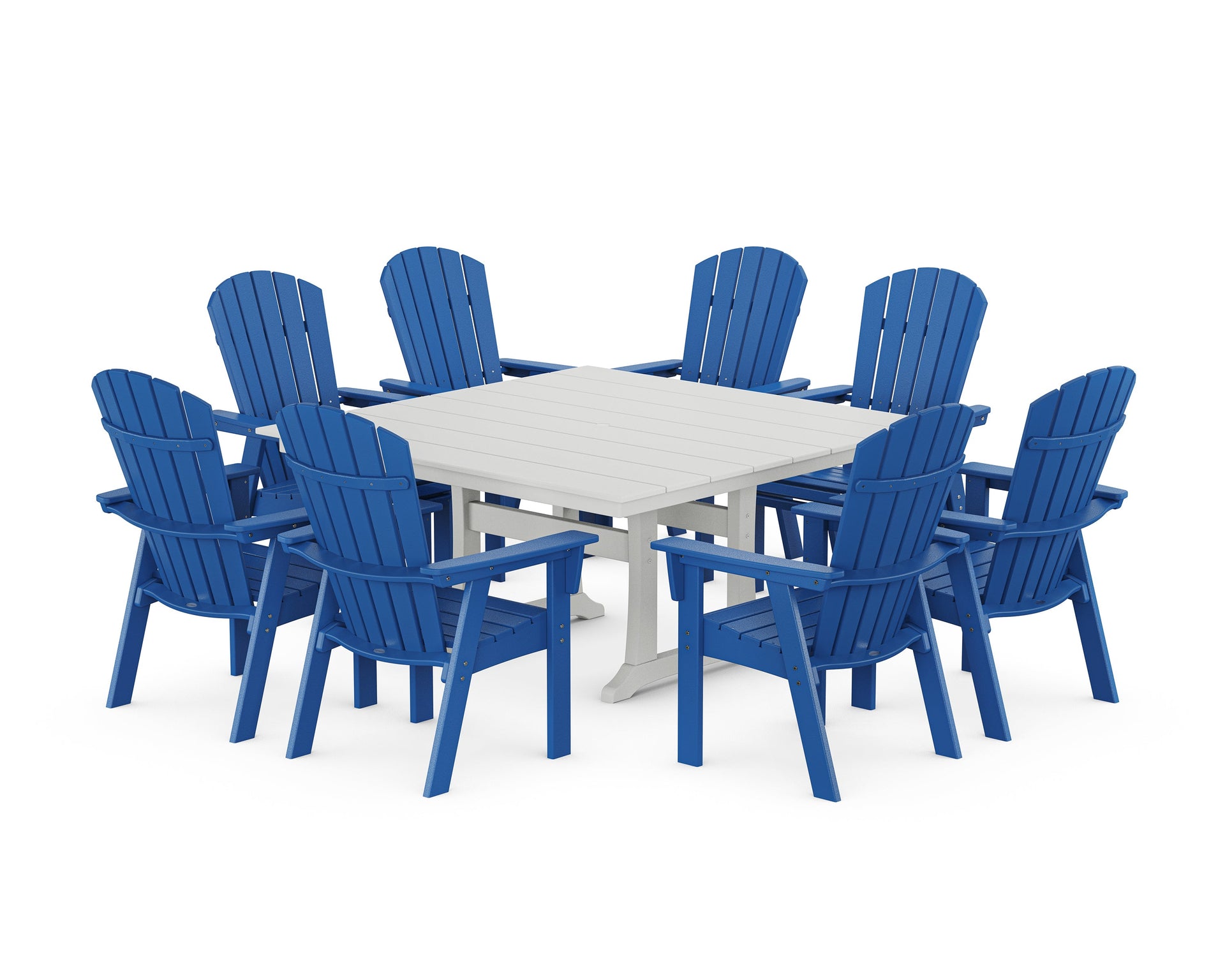 Nautical Curveback Adirondack 9-Piece Square Dining Set with Trestle Legs