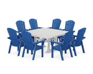 Nautical Curveback Adirondack 9-Piece Square Dining Set with Trestle Legs