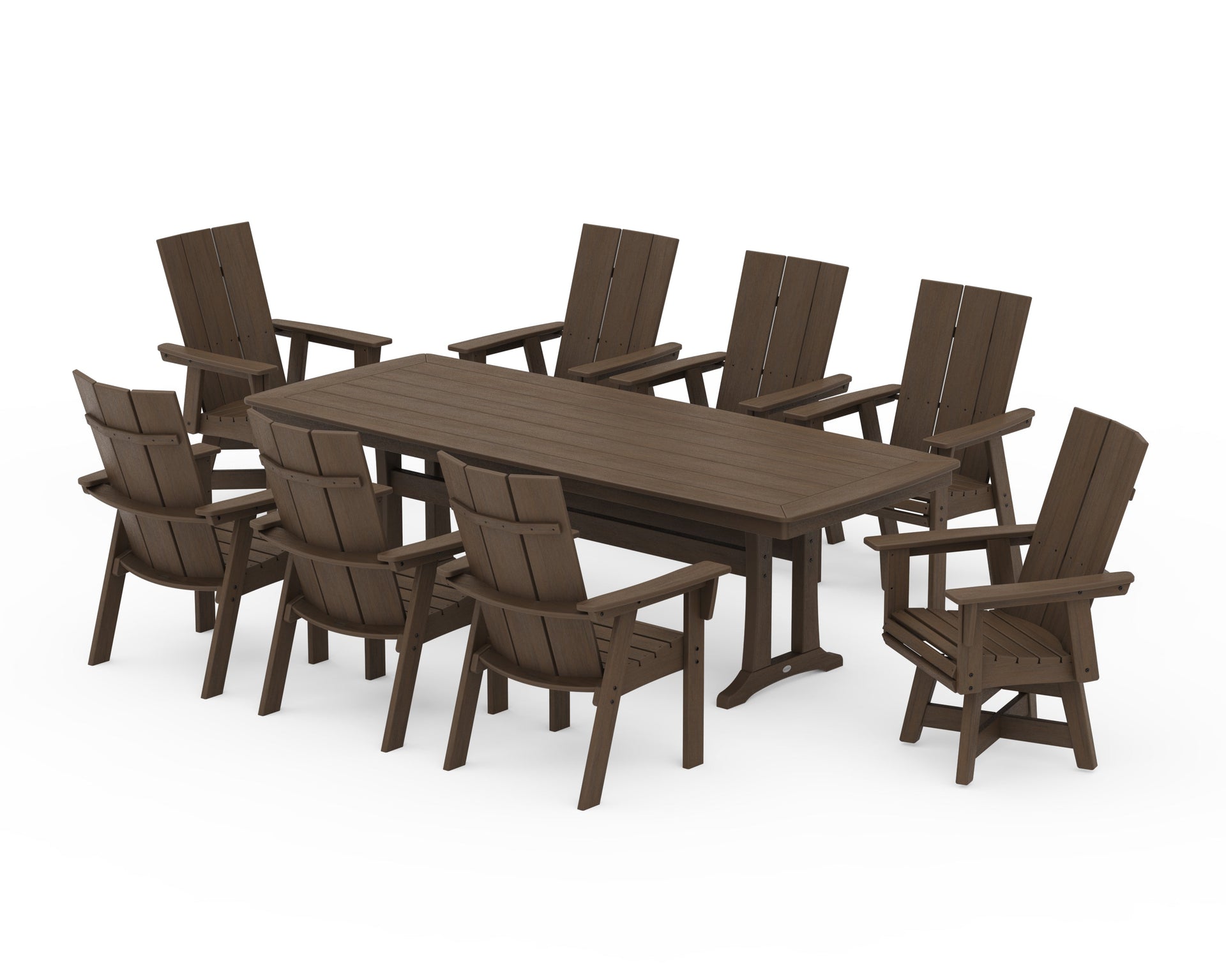Modern Curveback Adirondack Swivel 9-Piece Dining Set with Trestle Legs