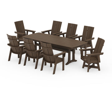 Modern Curveback Adirondack Swivel 9-Piece Dining Set with Trestle Legs