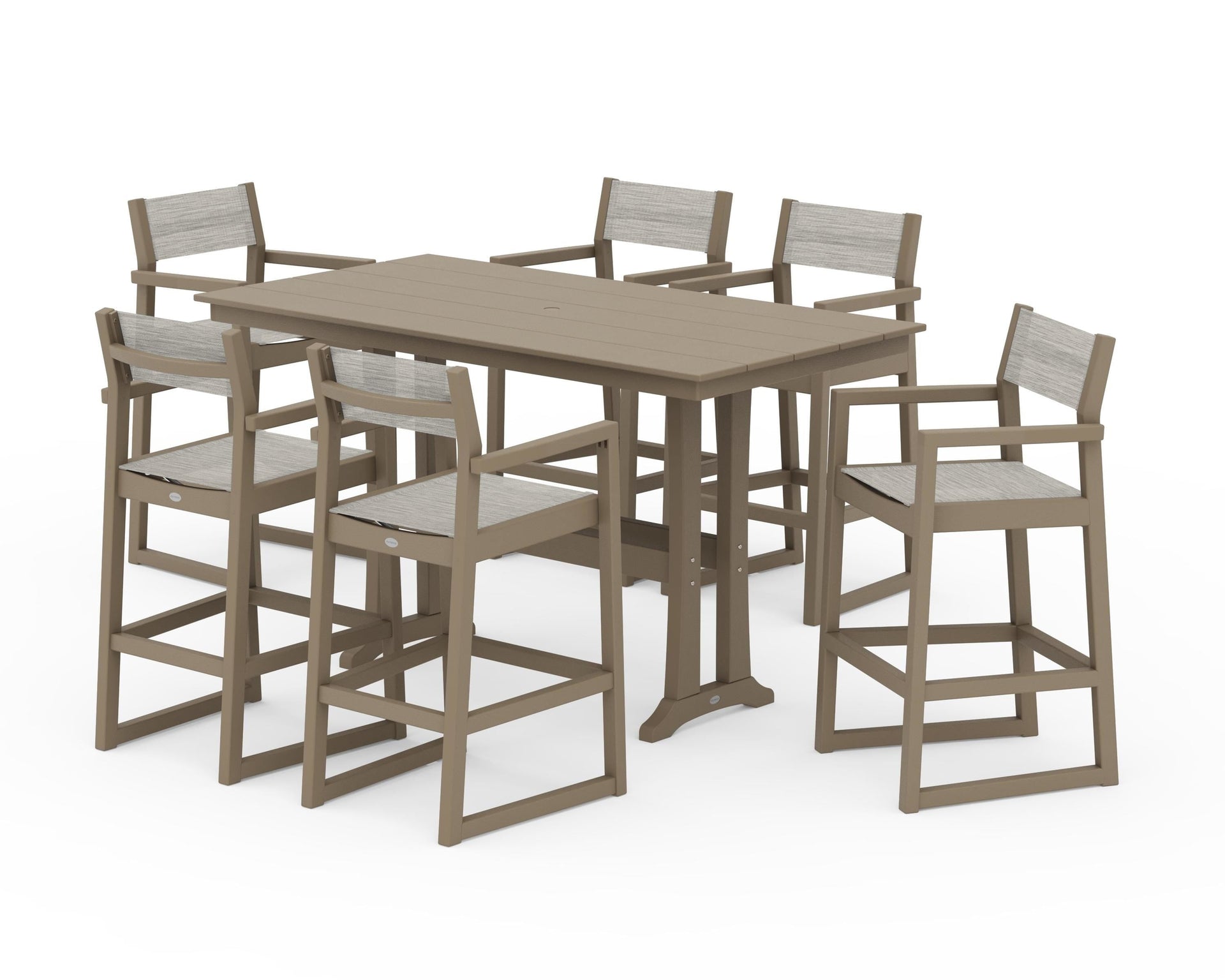 EDGE Sling Arm Chair 7-Piece Farmhouse Bar Set with Trestle Legs