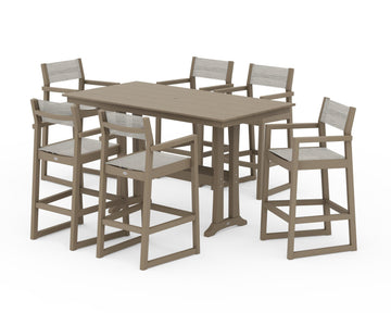 EDGE Sling Arm Chair 7-Piece Farmhouse Bar Set with Trestle Legs