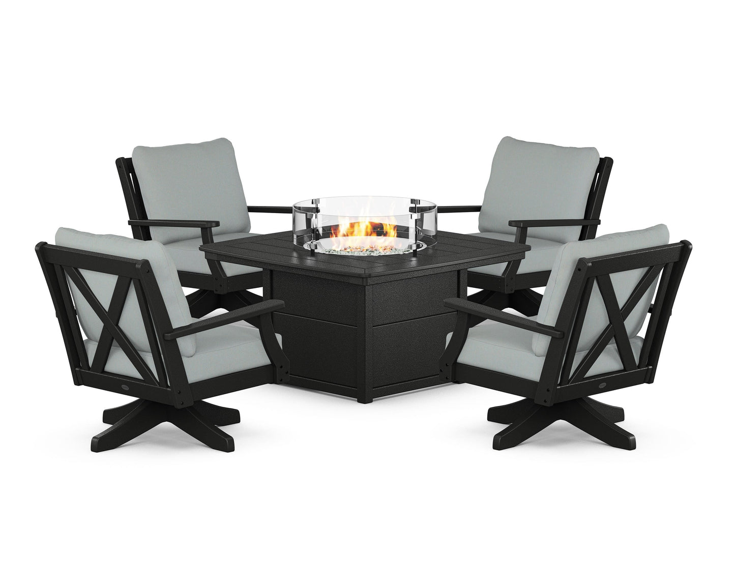 Braxton 5-Piece Deep Seating Swivel Conversation Set with Fire Pit Table
