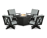 Braxton 5-Piece Deep Seating Swivel Conversation Set with Fire Pit Table