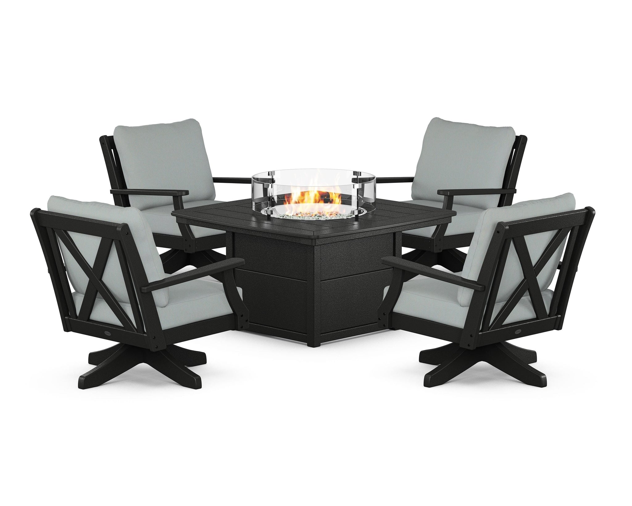 Braxton 5-Piece Deep Seating Swivel Conversation Set with Fire Pit Table