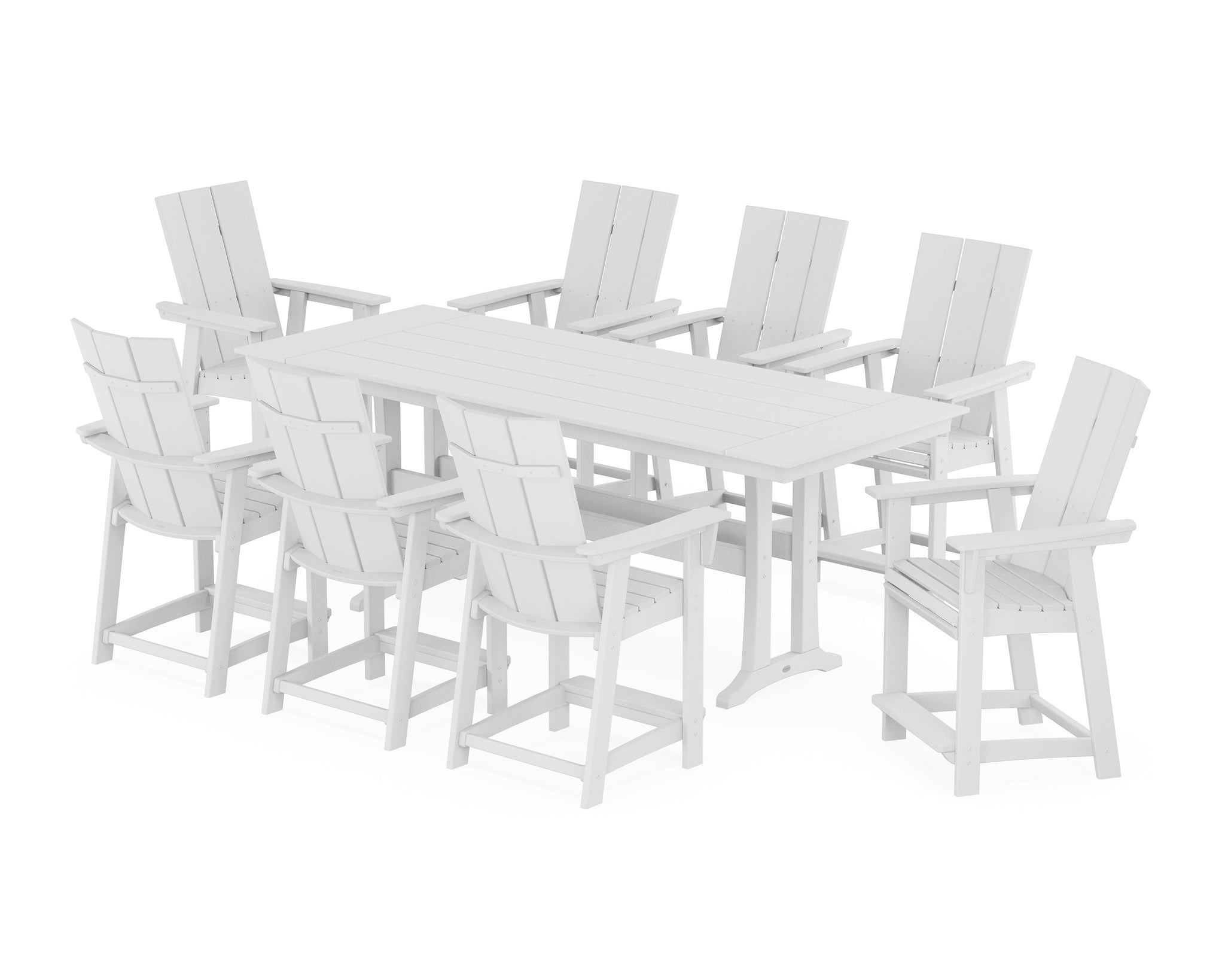 Modern Curveback Adirondack 9-Piece Farmhouse Counter Set with Trestle Legs